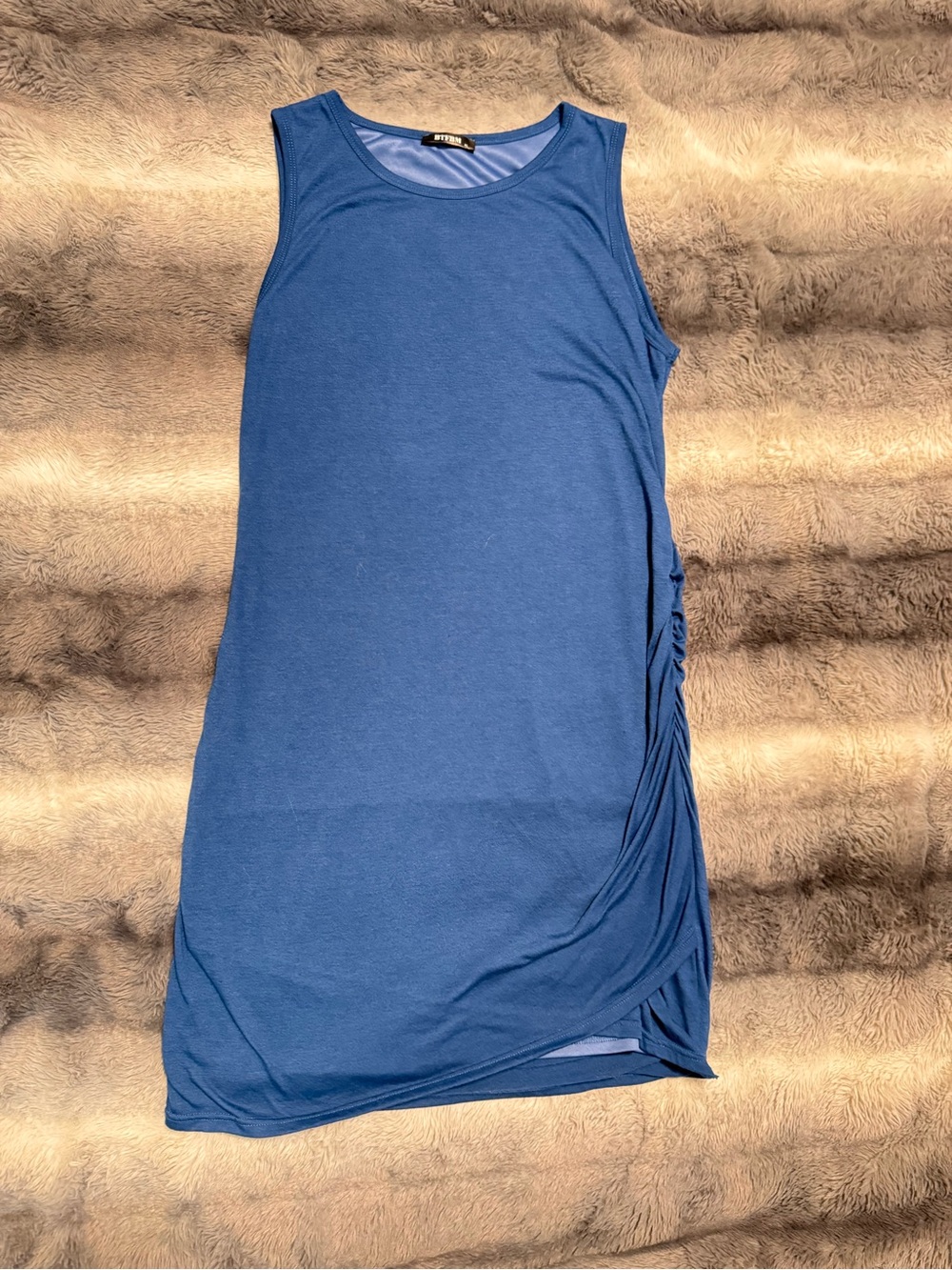 Blue Sleeveless Ruched Side Tank Dress